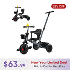 KRIDDO 2-in-1 Kids Tricycle with Steering Push Handle for Ages 18 Months to 5 Years Grey