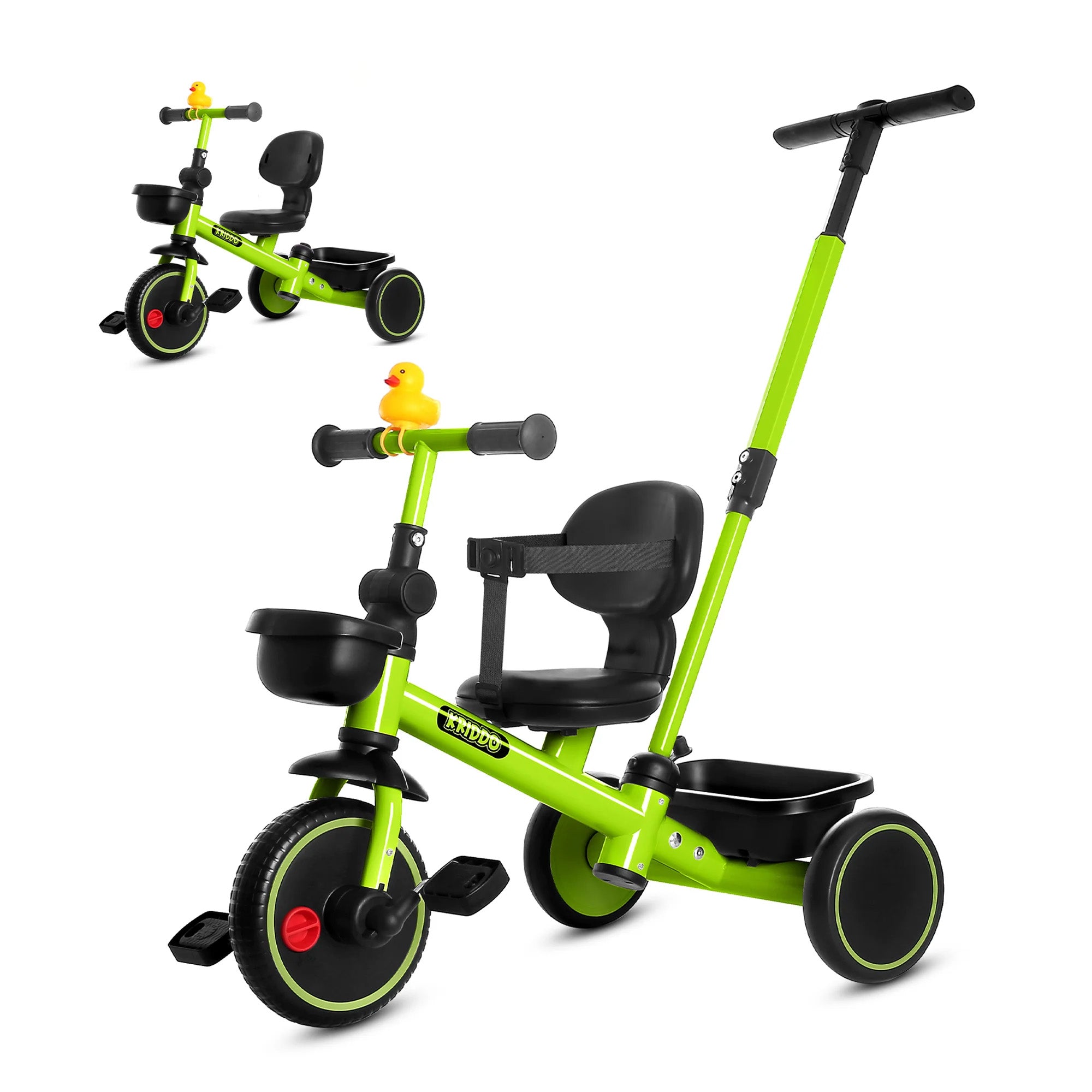 KRIDDO 2-in-1 Kids Tricycle with Steering Push Handle for Ages 18 Months to 5 Years Green