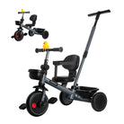 KRIDDO 2-in-1 Kids Tricycle with Steering Push Handle for Ages 18 Months to 5 Years Grey