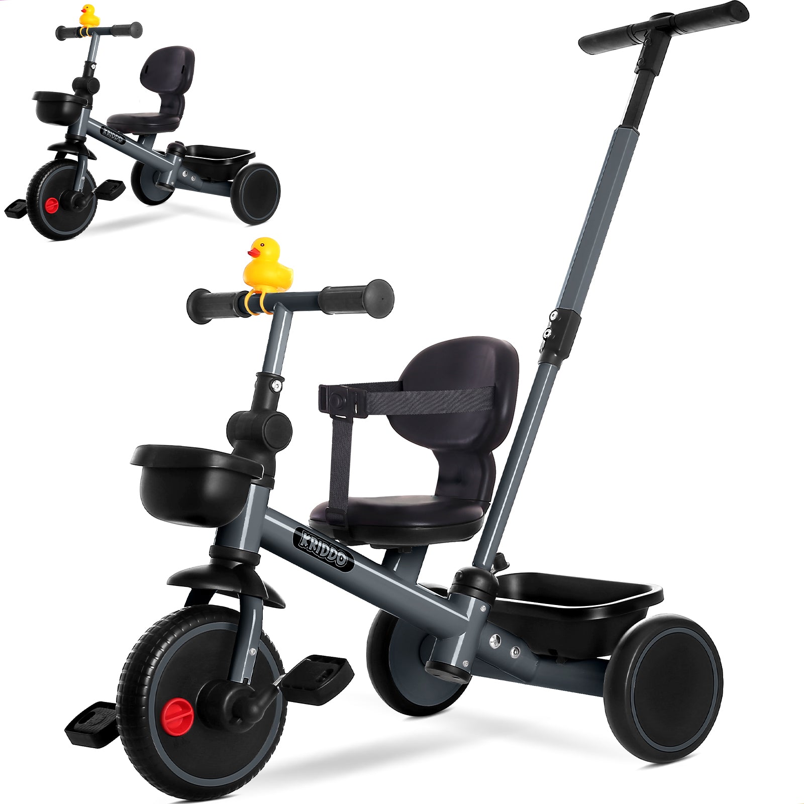 KRIDDO 2-in-1 Convertible Kids Trike with Handle