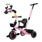KRIDDO 2-in-1 Kids Tricycle with Steering Push Handle for Ages 18 Months to 5 Years Pink