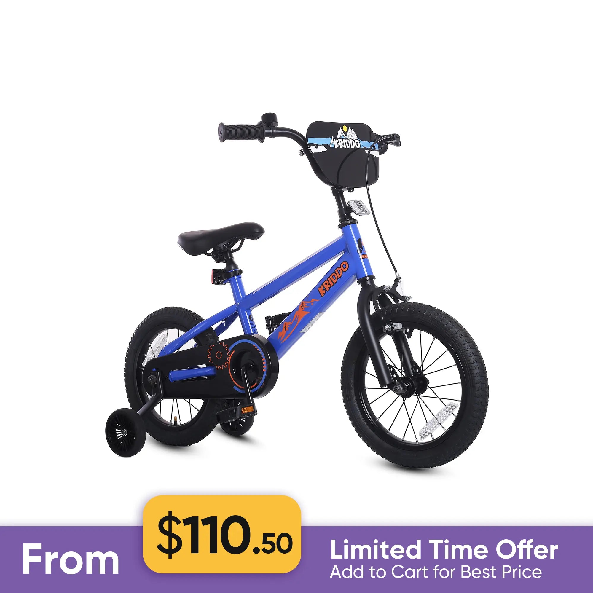 KRIDDO 14 Inch Bike with Training Wheels for 3 to 6 Years Old Blue