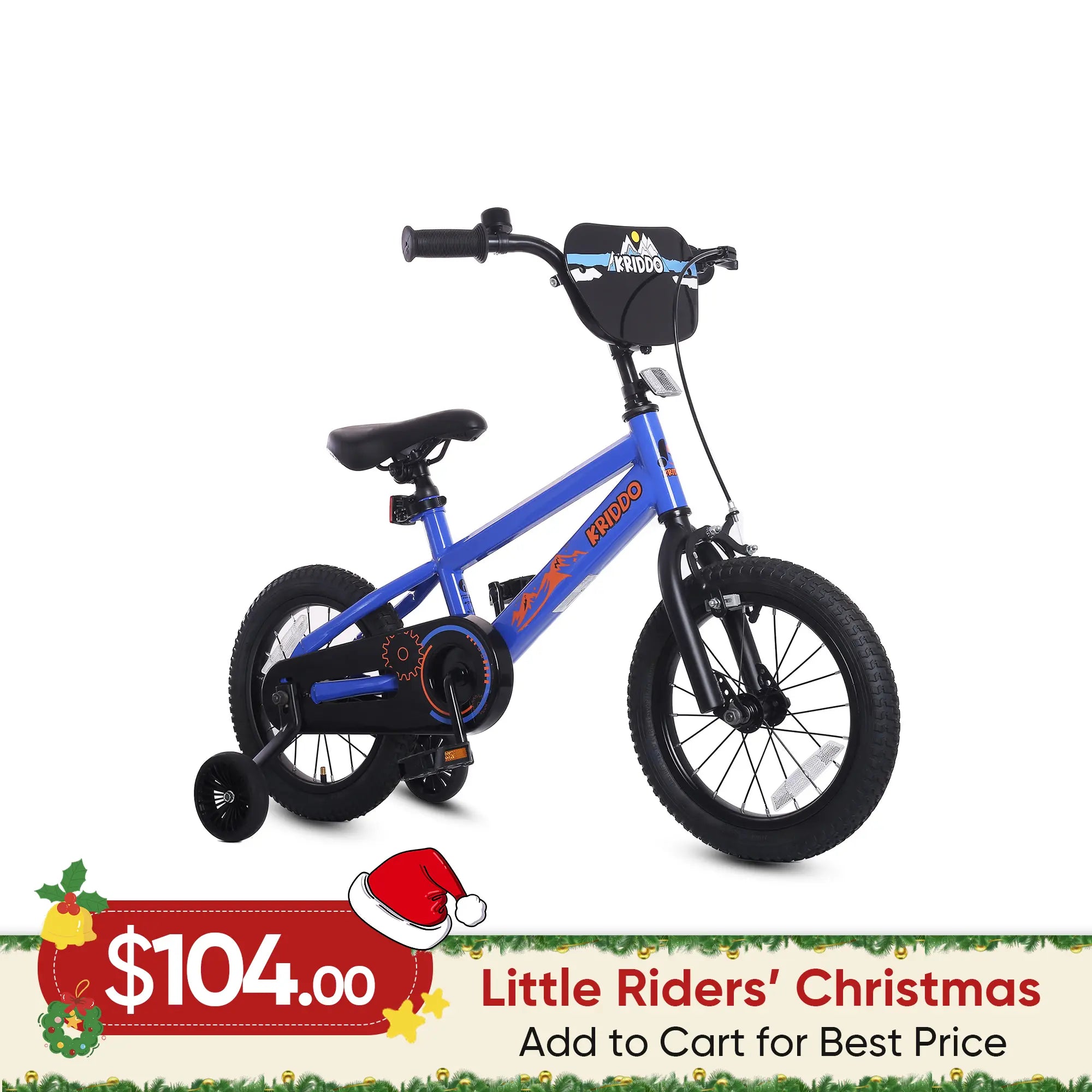 KRIDDO 14 Inch Bike with Training Wheels for 3 to 6 Years Old Blue