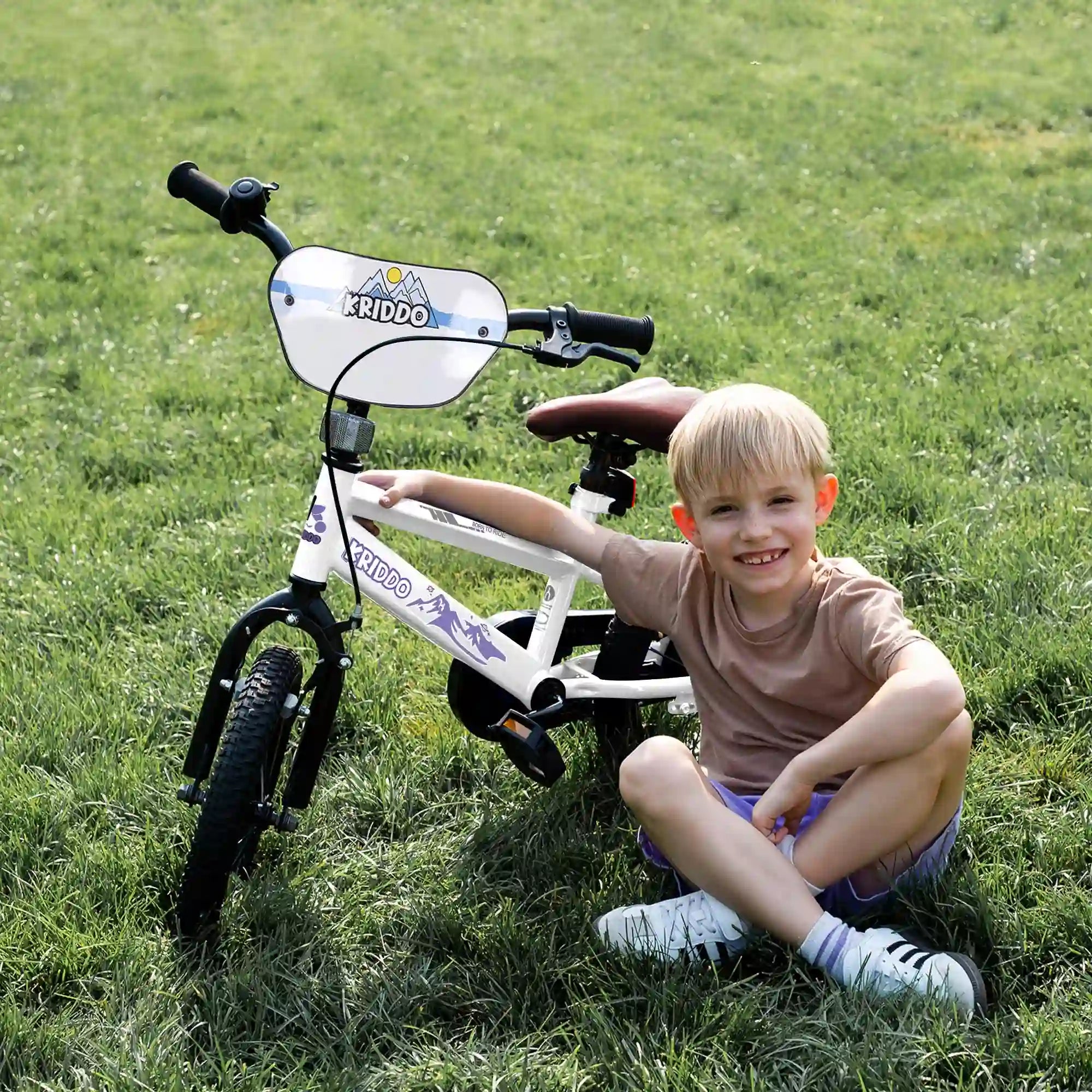 KRIDDO 14 Inch Bike with Training Wheels for 3 to 6 Years Old White