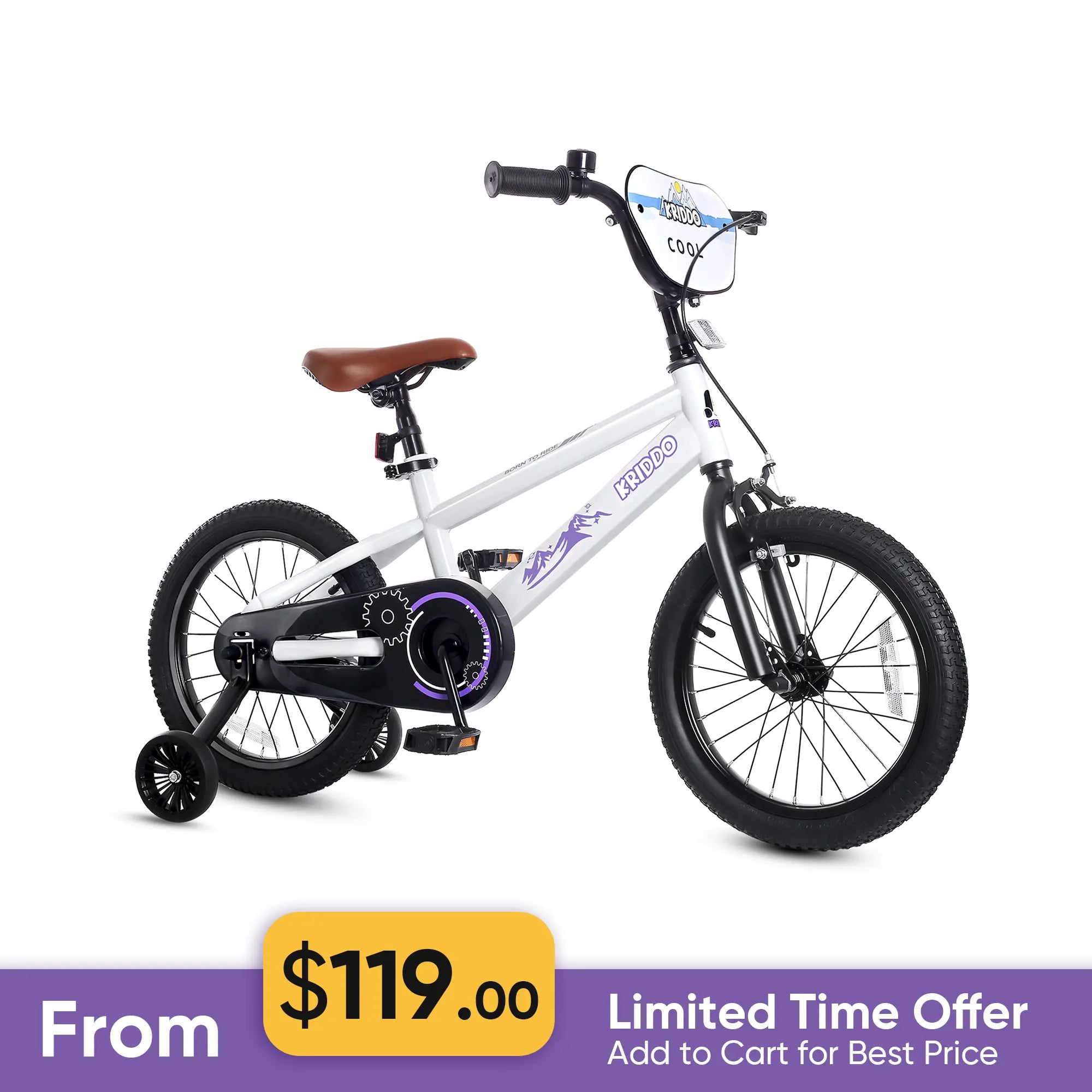 KRIDDO 16 Inch Bike with Training Wheels for 4 to 8 Years Old