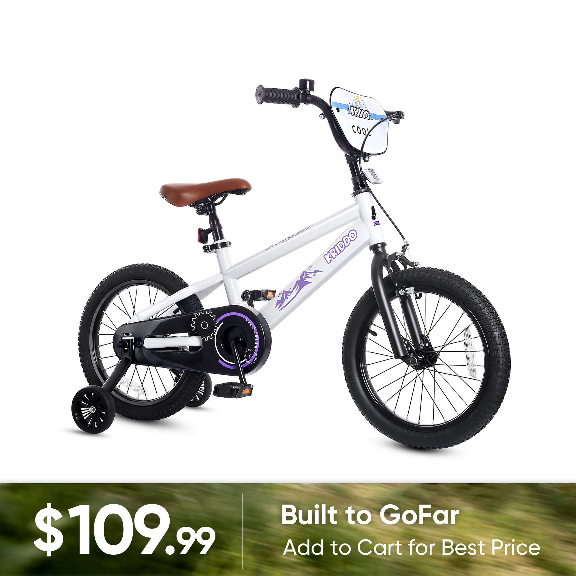 KRIDDO 16 Inch Bike with Training Wheels for 4 to 8 Years Old White