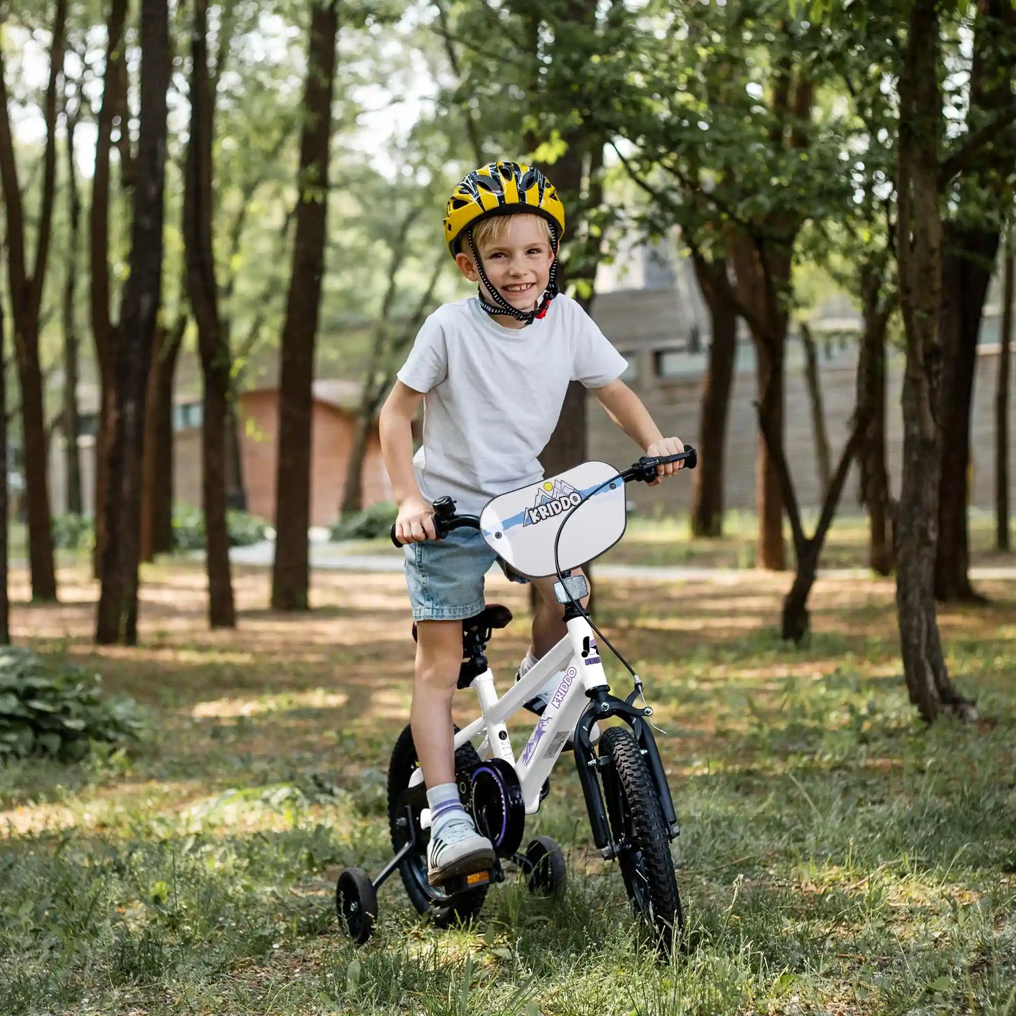 KRIDDO 16 Inch Bike with Training Wheels for 4 to 8 Years Old White
