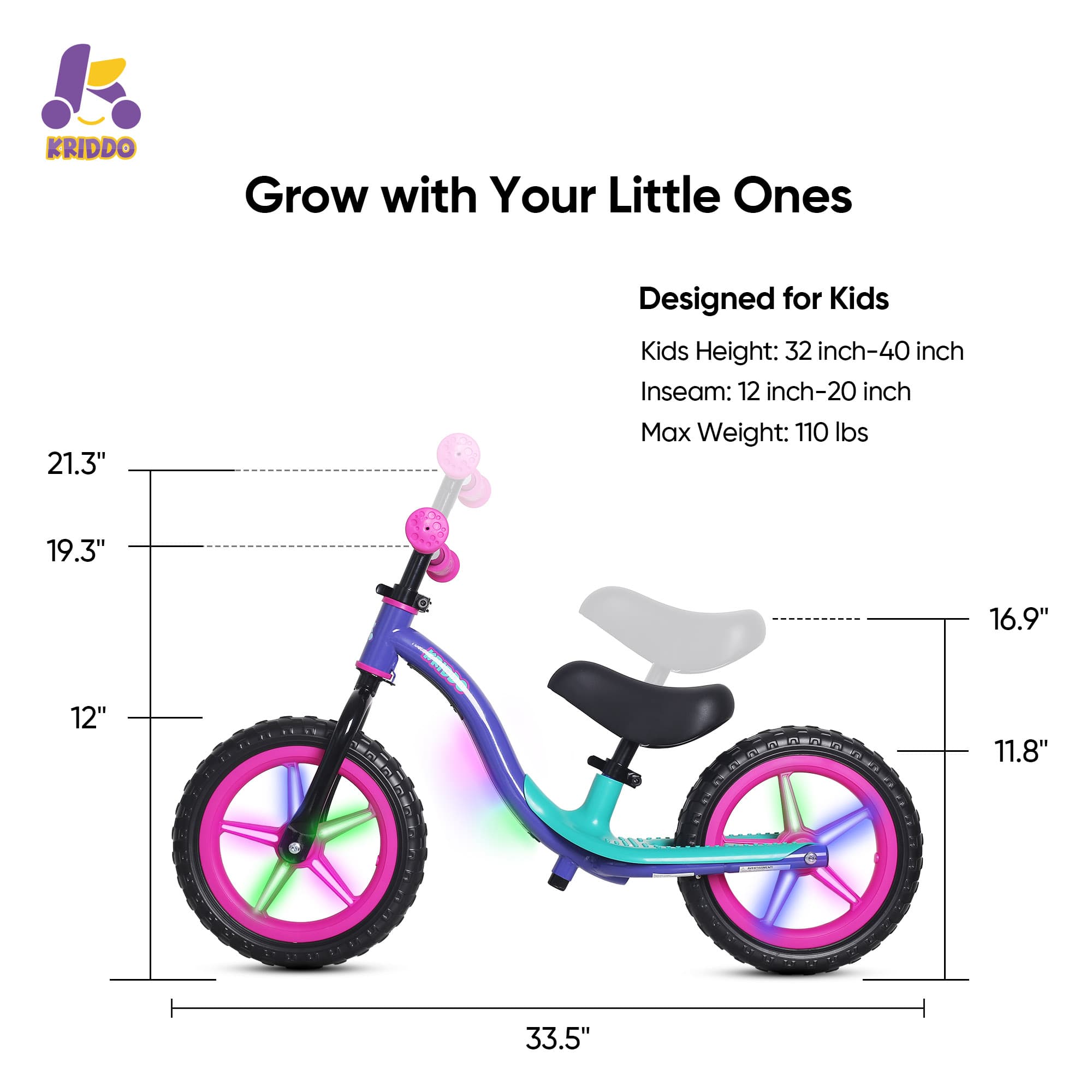 KRIDDO balance bike grow with your kids