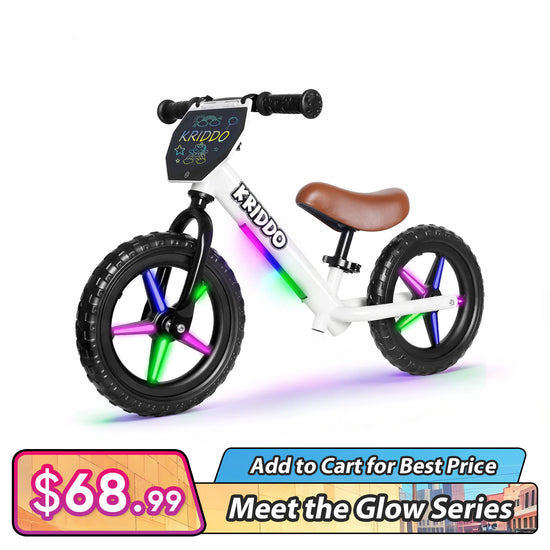 KRIDDO LED Kids Balance Bike with Light up Wheels and Electronic Plate