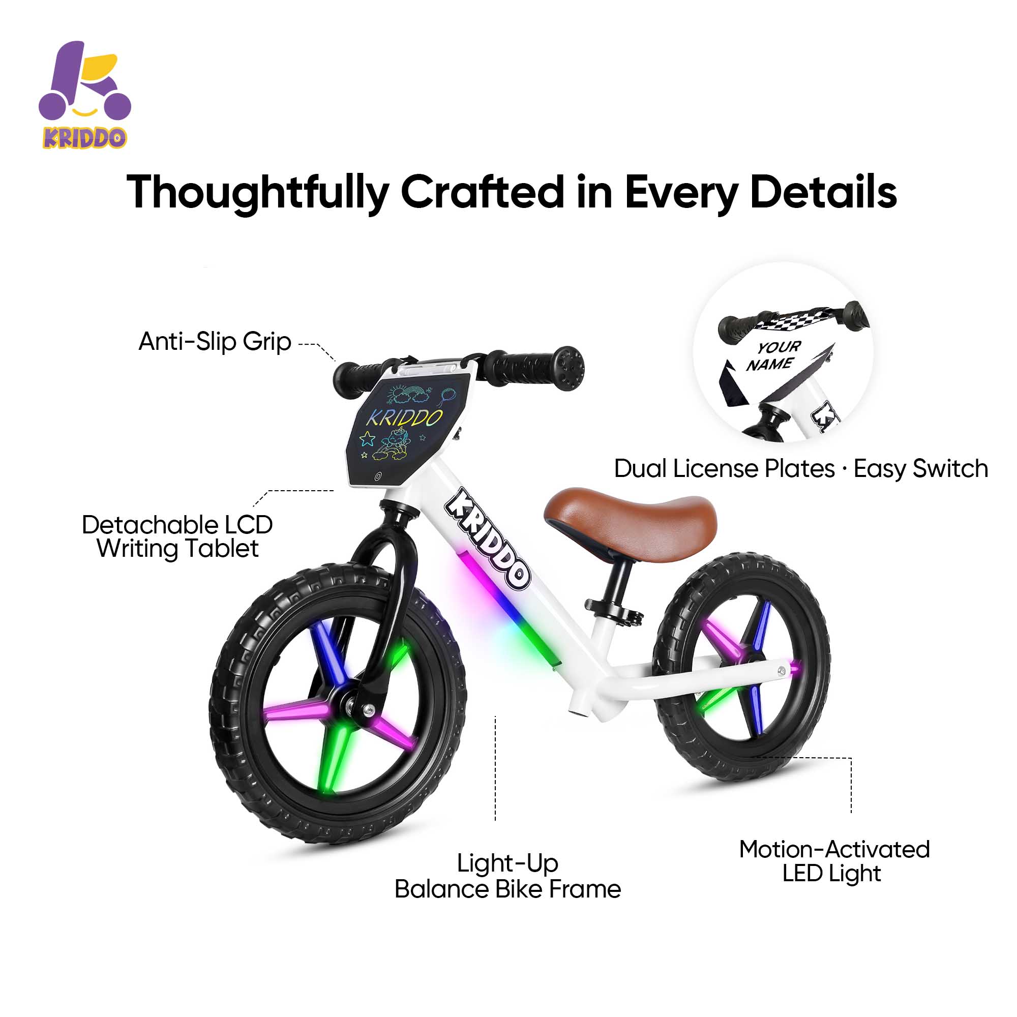Kriddo light up balance bike with features