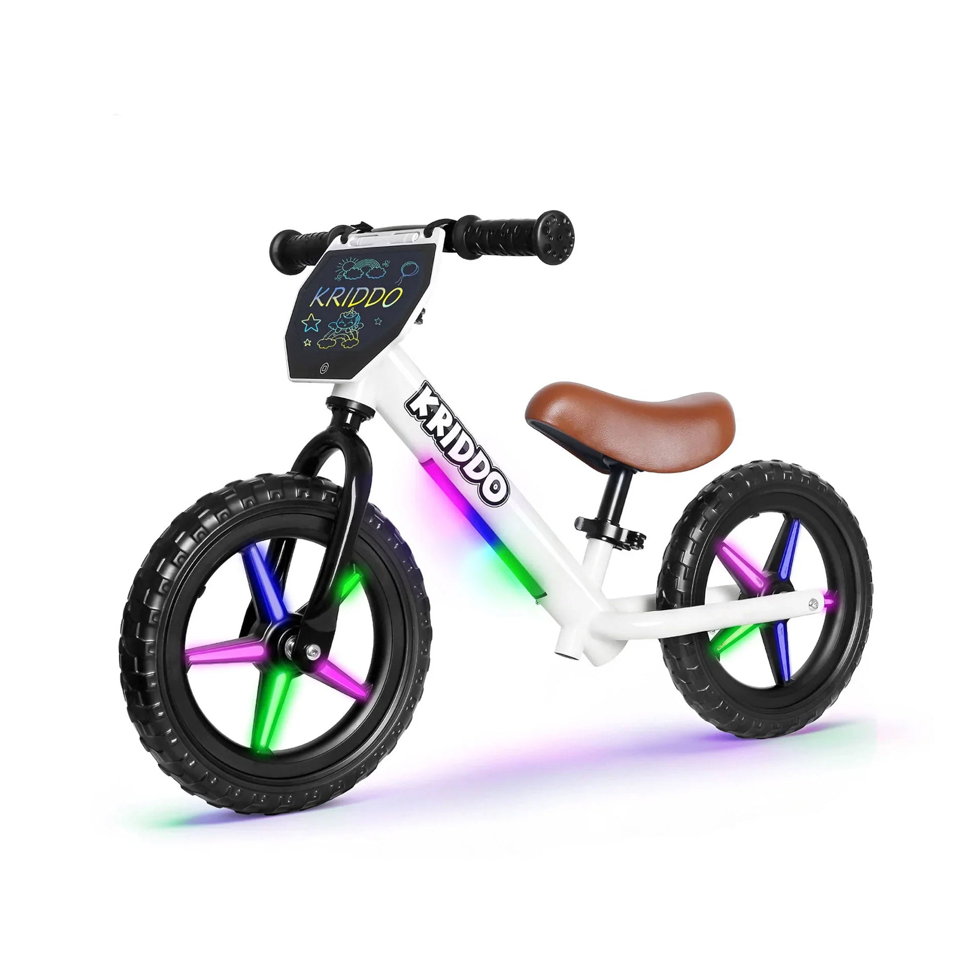 KRIDDO LED Kids Balance Bike with Light up Wheels and Electronic Plate White