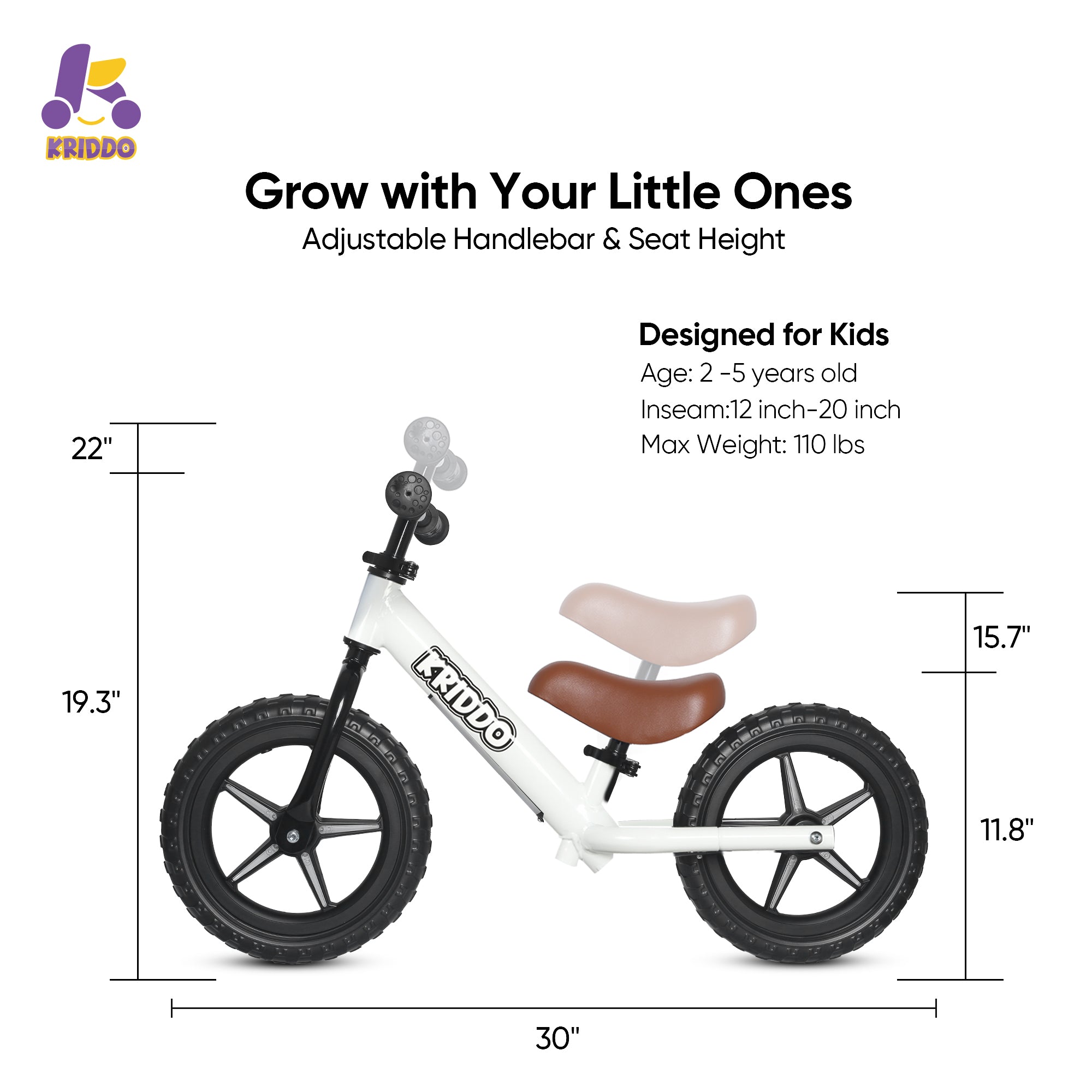 Children's balance bike with adjustable handlebar and seat height