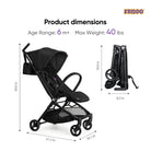 Product dimensions diagram for a KRIDDO compact baby stroller