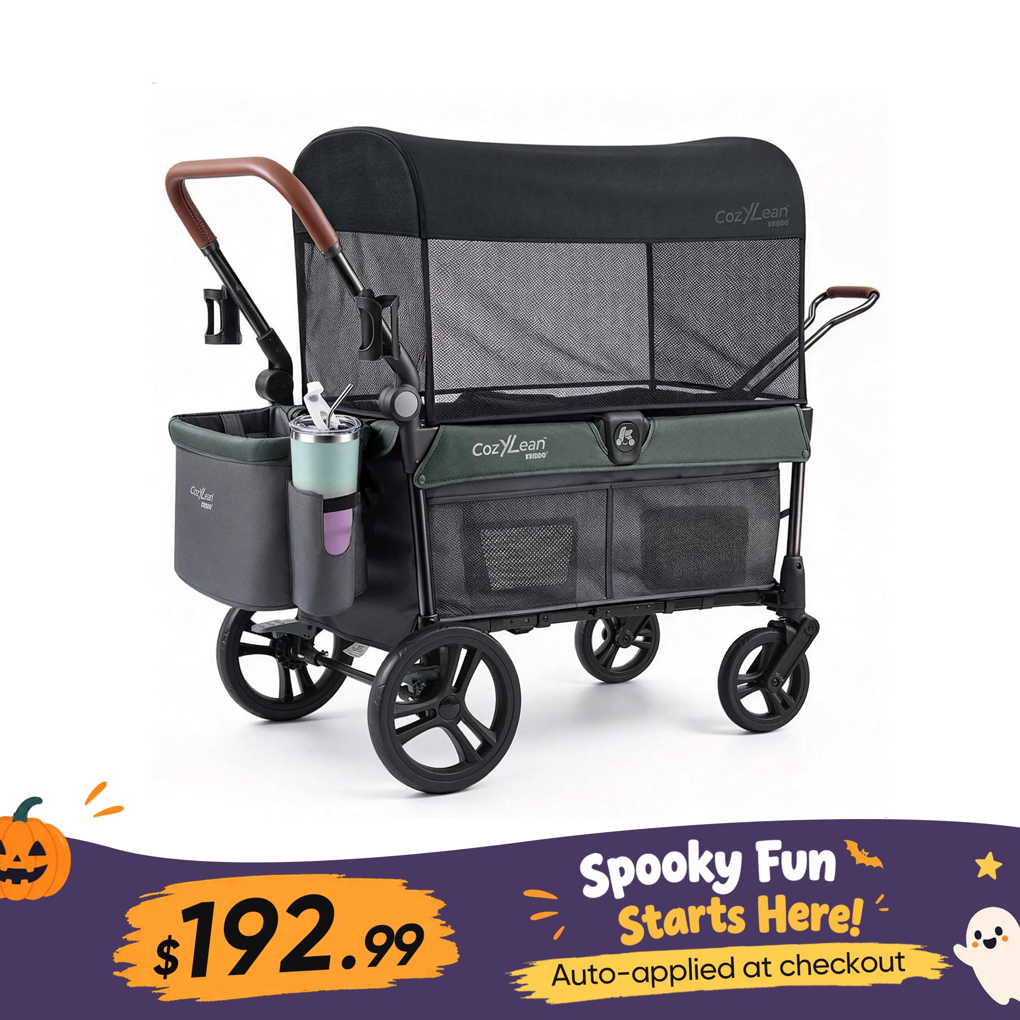 KRIDDO Kids 2 Seater Wagon Stroller for 12 Months and Up Green
