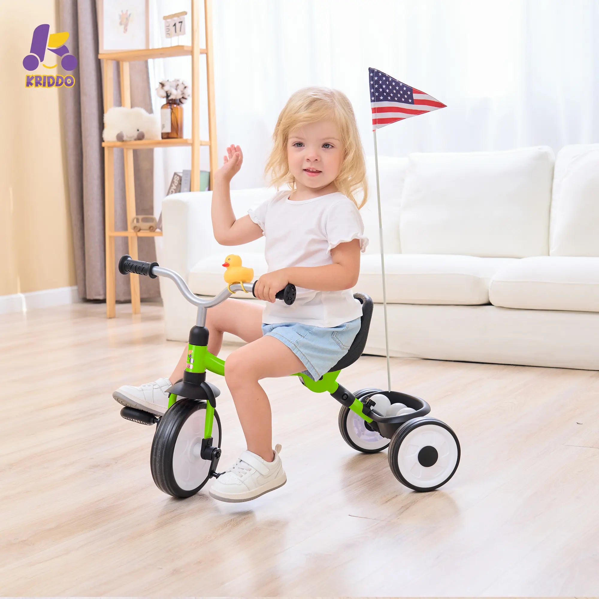 KRIDDO Baby Tricycle Foldable with Storage Basket for 18 Months to 3 Years
Green
