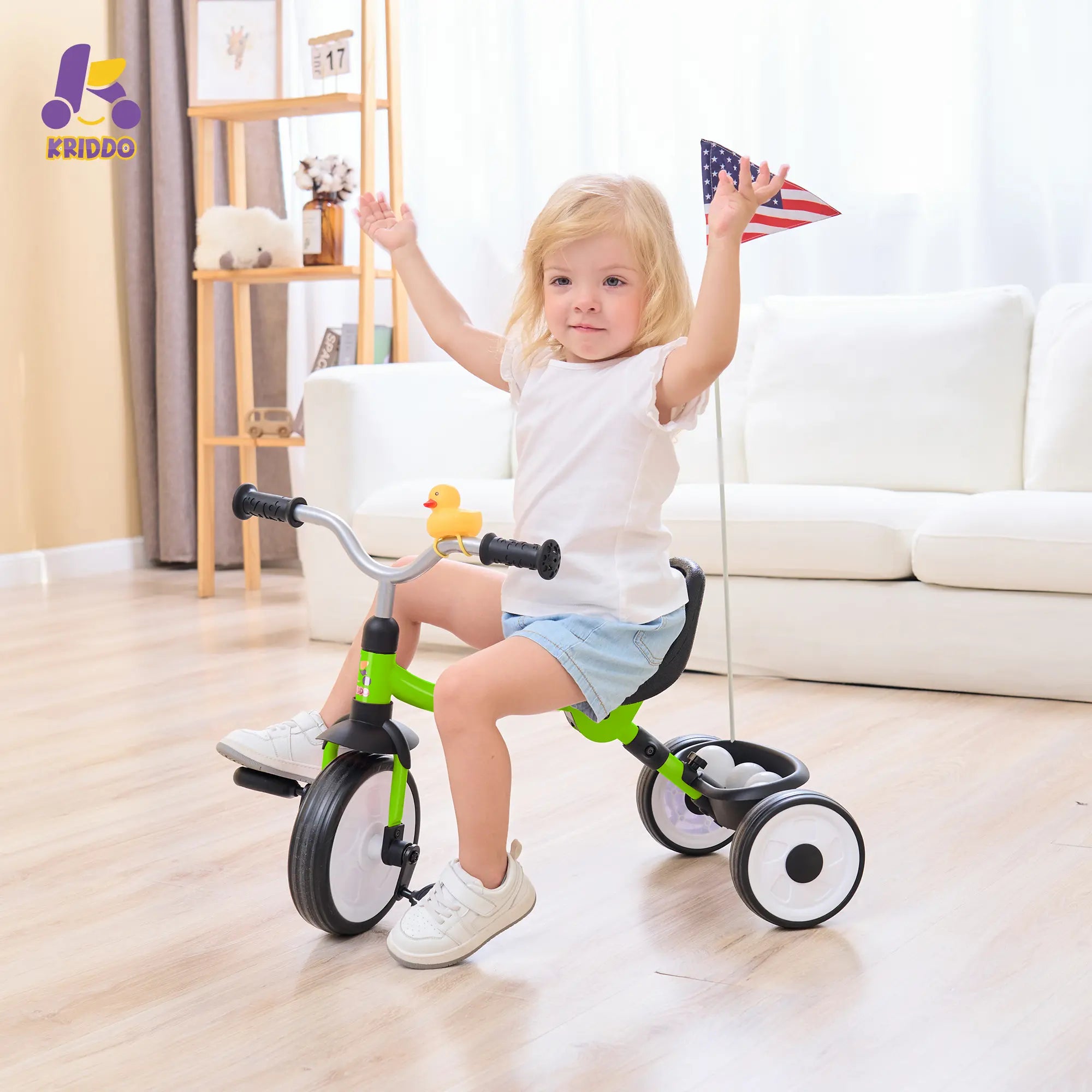 KRIDDO Baby Tricycle Foldable with Storage Basket for 18 Months to 3 Years
Green
