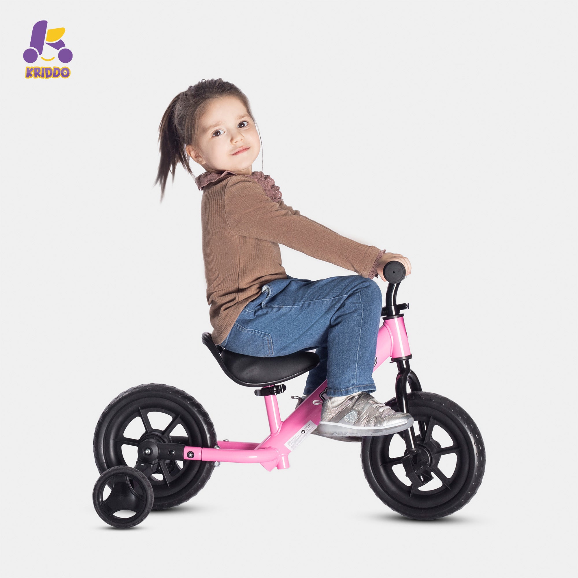 KRIDDO Toddler Balance Bike with Training Wheels for 18 Months to 3 Years Old White