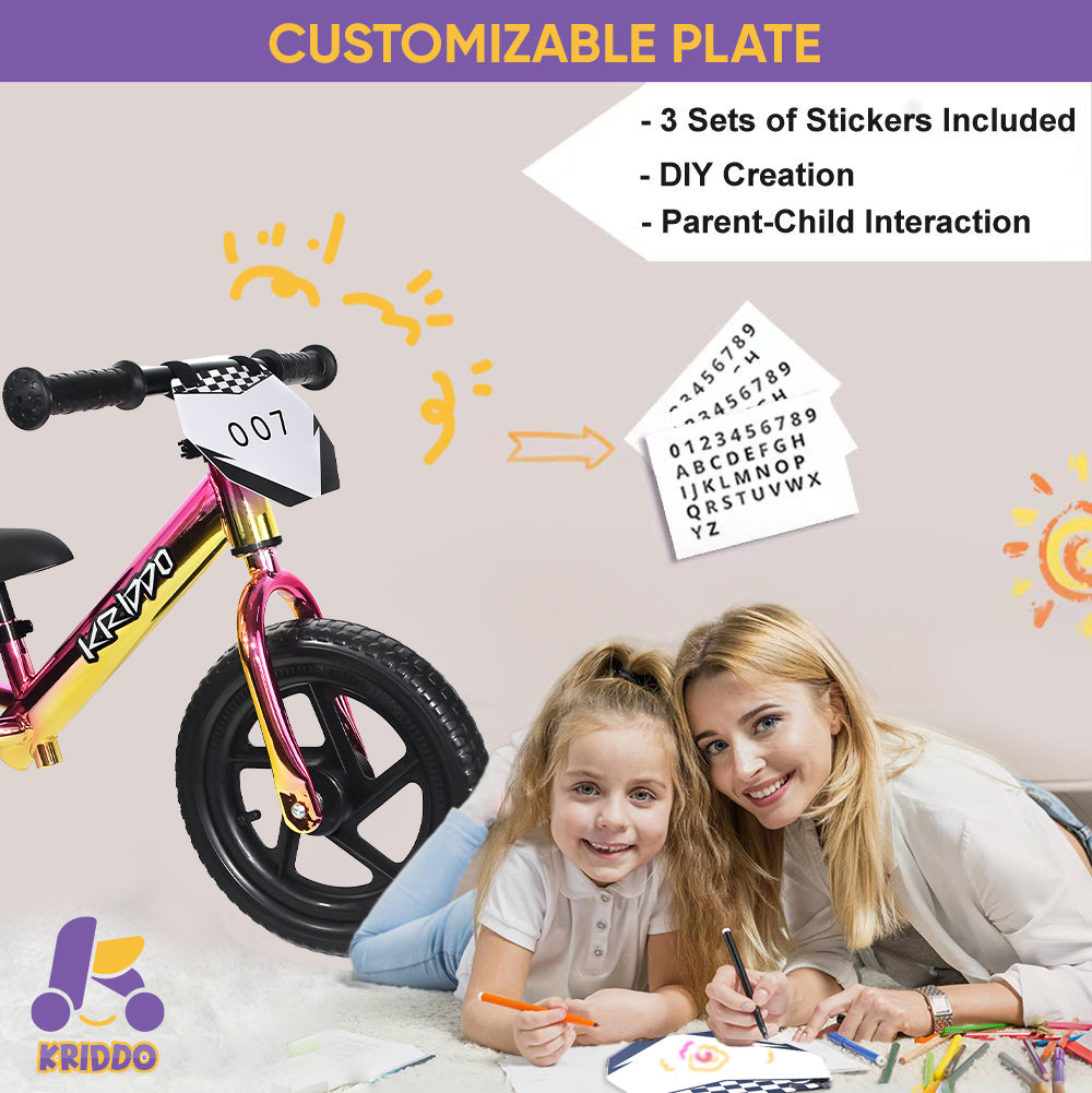 Kriddo Toddler Balance Bike with Customize Plate for 18 Months to 3 Years Old Xpink