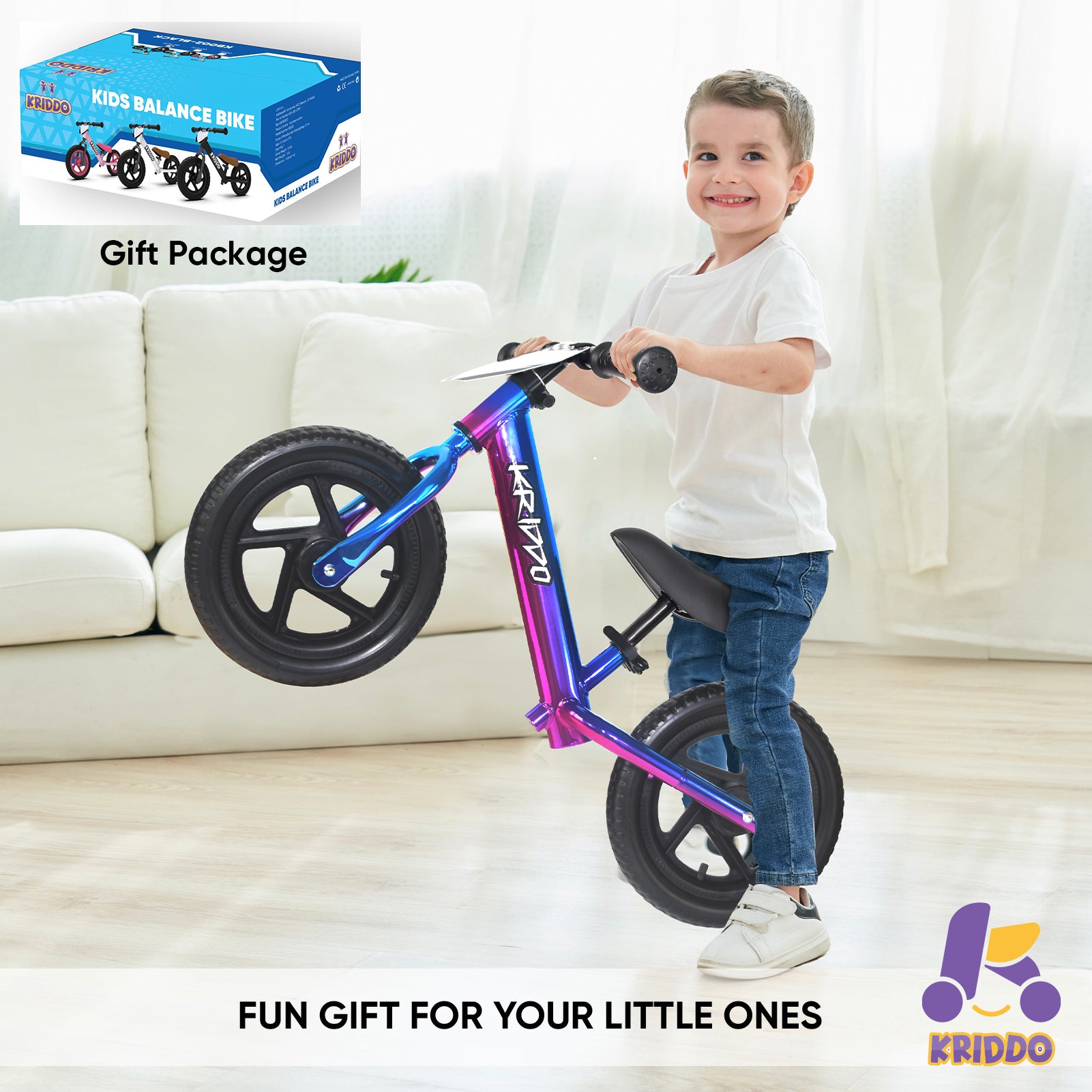 Kriddo Toddler Balance Bike with Customize Plate for 18 Months to 3 Years Old Blue