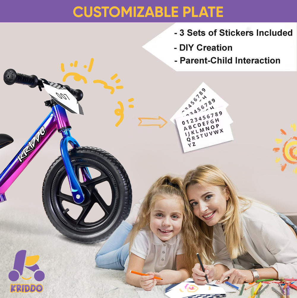 Kriddo Toddler Balance Bike with Customize Plate for 18 Months to 3 Years Old Blue