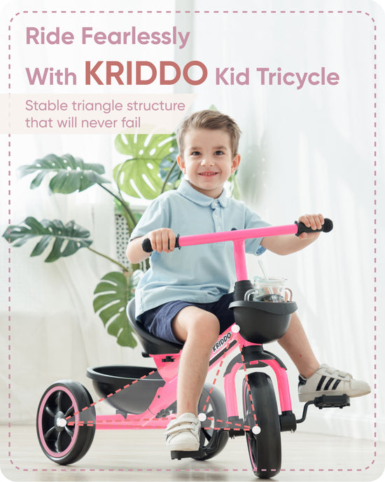 KRIDDO Kids Tricycle for 2 to 5 Years Old Pink