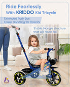 Kriddo Kids Tricycle with Adjustable Parent Handle for 2 to 5 Years Old Blue 2-in-1