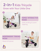 Kriddo Kids Tricycle with Adjustable Parent Handle for 2 to 5 Years Old Purple 2-in-1 