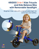 Kriddo Kids Foldable Tricycle with Headlight for 2 to 5 Years Old Blue