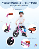 Kriddo Kids Foldable Tricycle with Headlight for 2 to 5 Years Old Pink