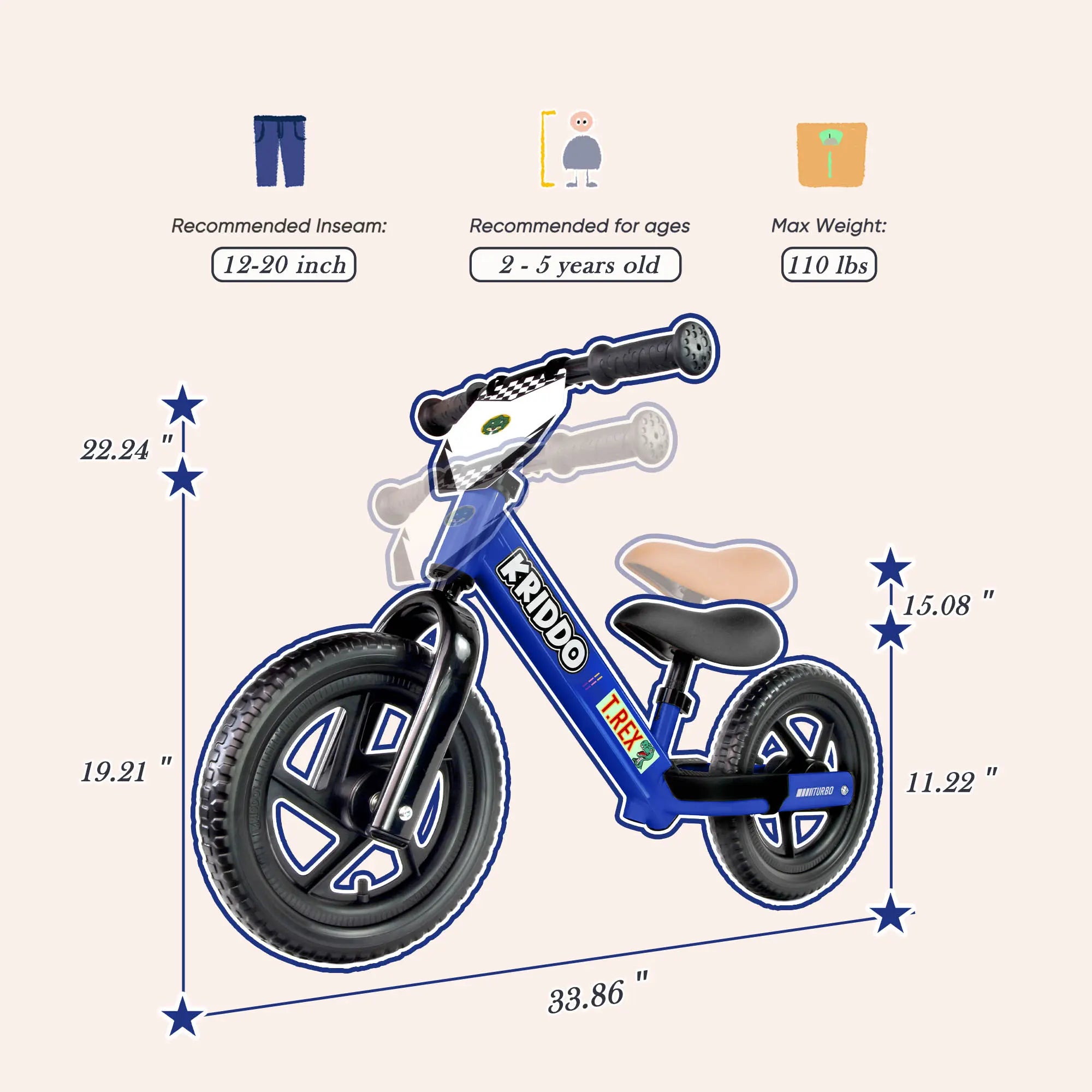 KRIDDO Toddler Beginner Bike for 2 to 5 Years Old with DIY Colorful Stickers Blue