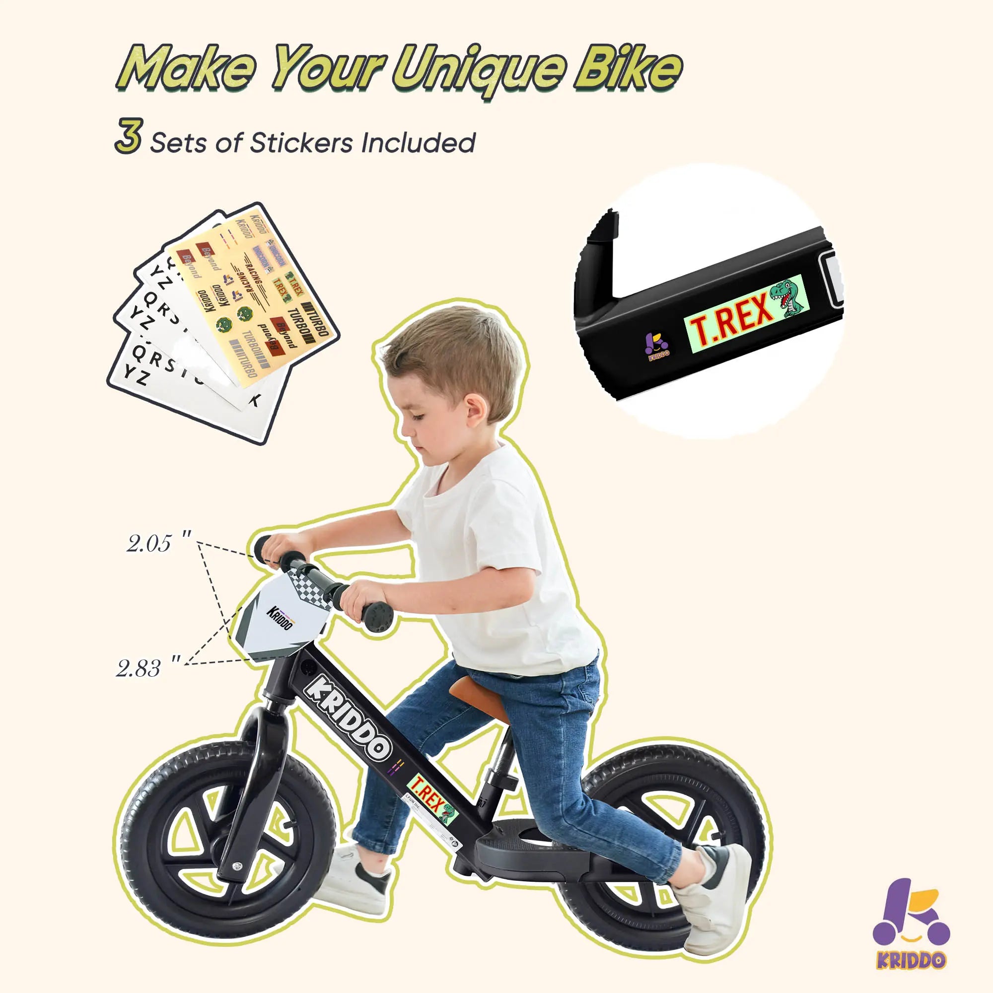 KRIDDO Toddler Beginner Bike for 2 to 5 Years Old with DIY Colorful Stickers Black