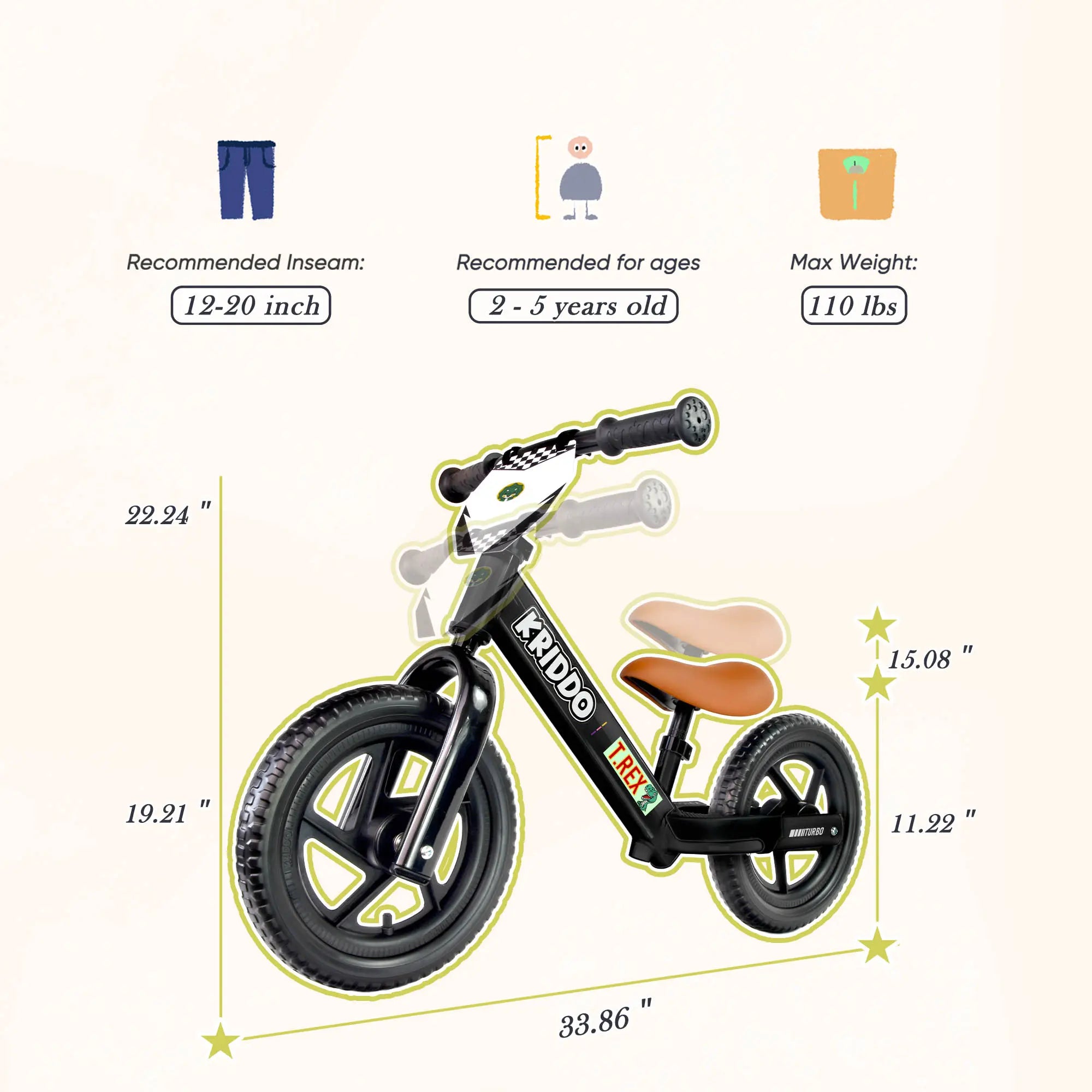 KRIDDO Toddler Beginner Bike for 2 to 5 Years Old with DIY Colorful Stickers Black