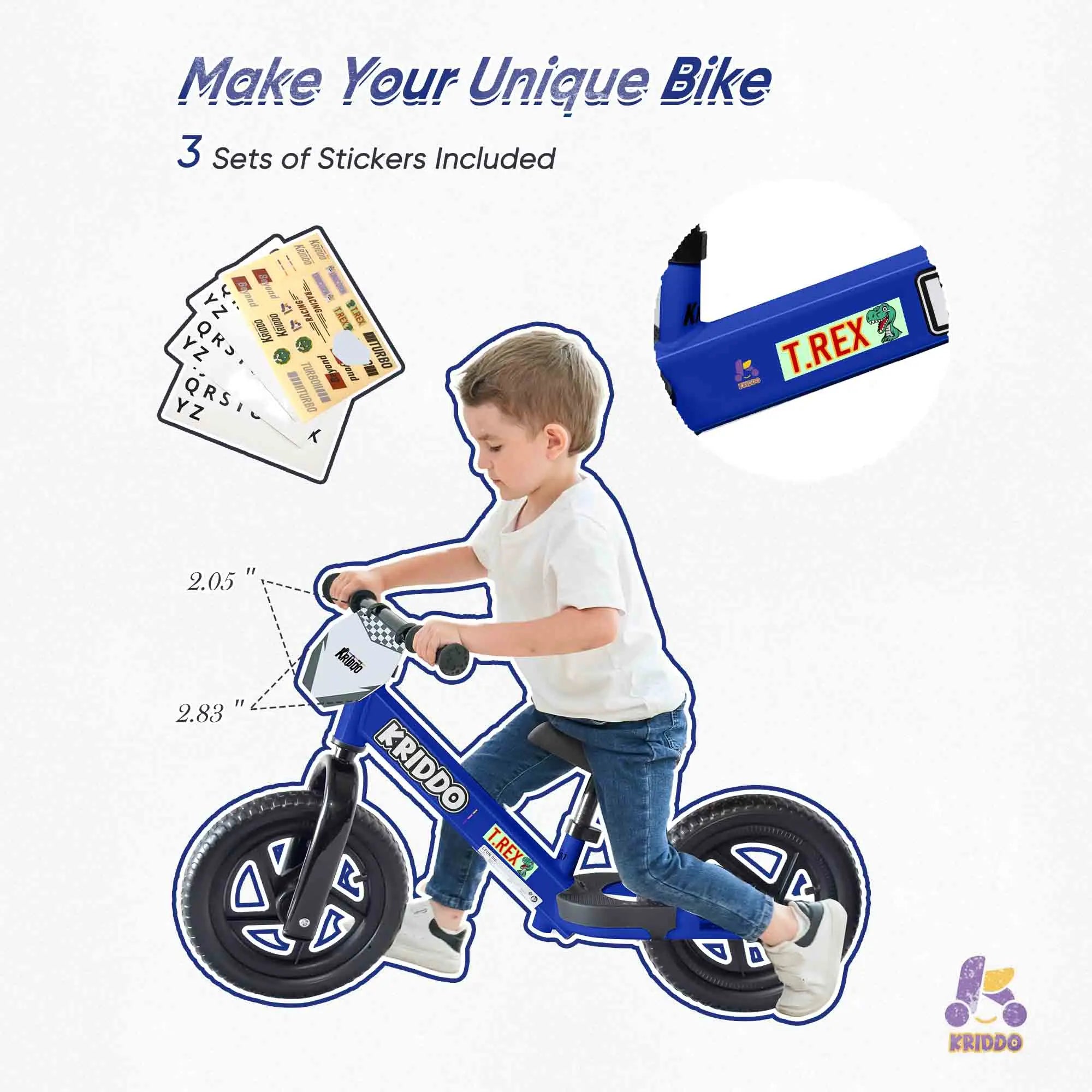 KRIDDO Toddler Beginner Bike for 2 to 5 Years Old with DIY Colorful Stickers Blue