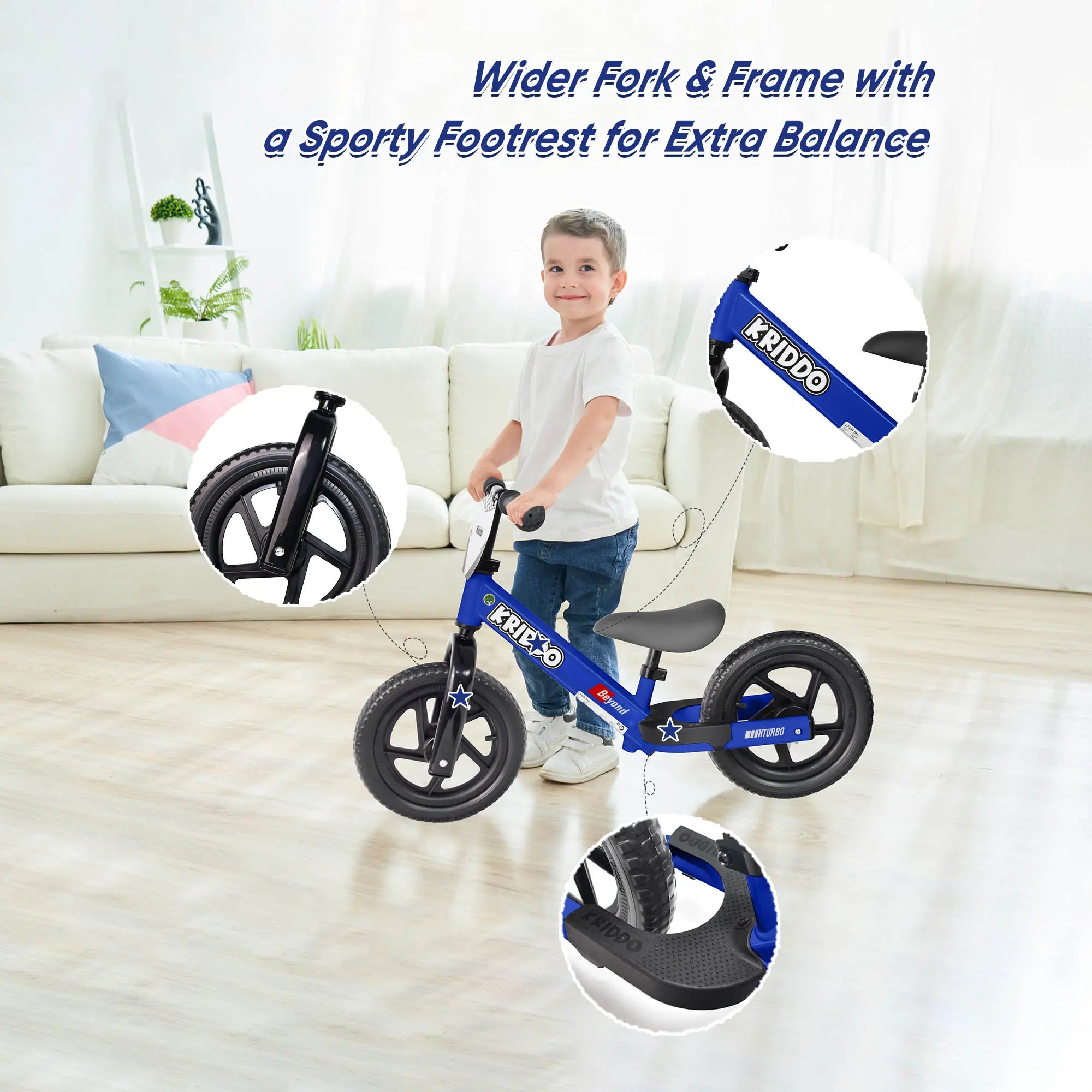 KRIDDO Toddler Beginner Bike for 2 to 5 Years Old with DIY Colorful Stickers Blue