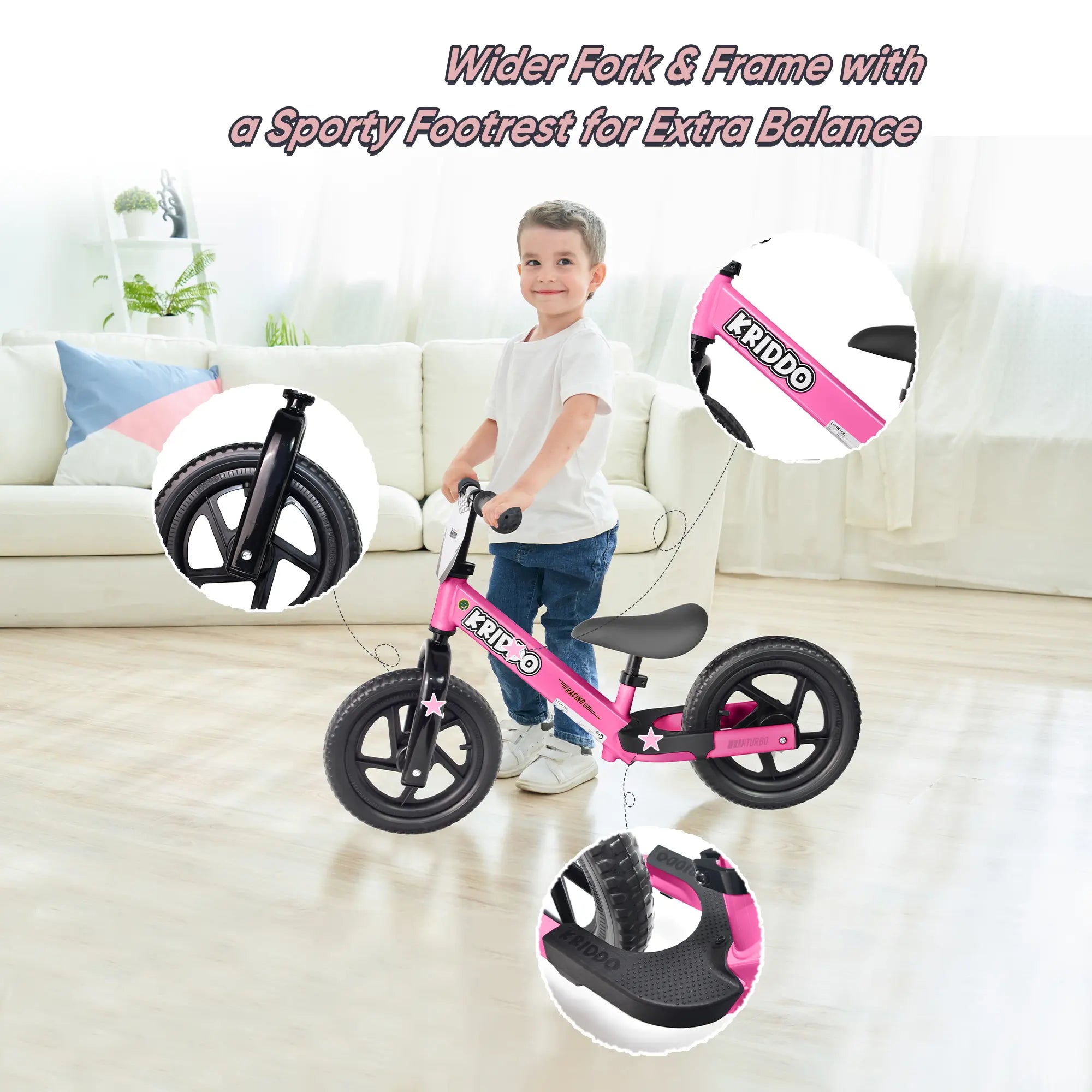 KRIDDO Toddler Beginner Bike for 2 to 5 Years Old with DIY Colorful Stickers Pink