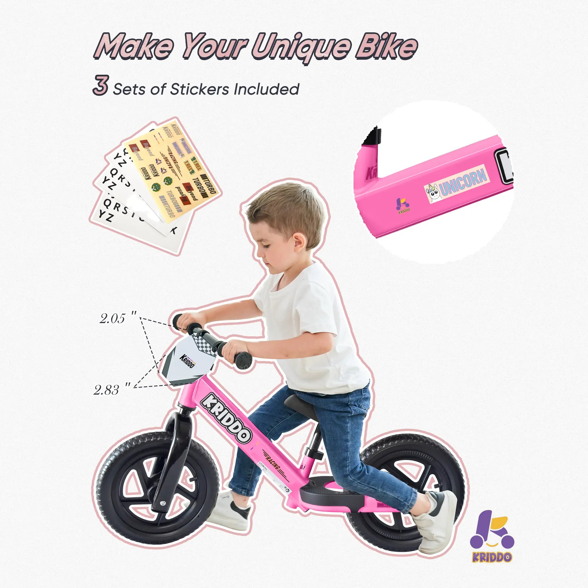KRIDDO Toddler Beginner Bike for 2 to 5 Years Old with DIY Colorful Stickers Pink