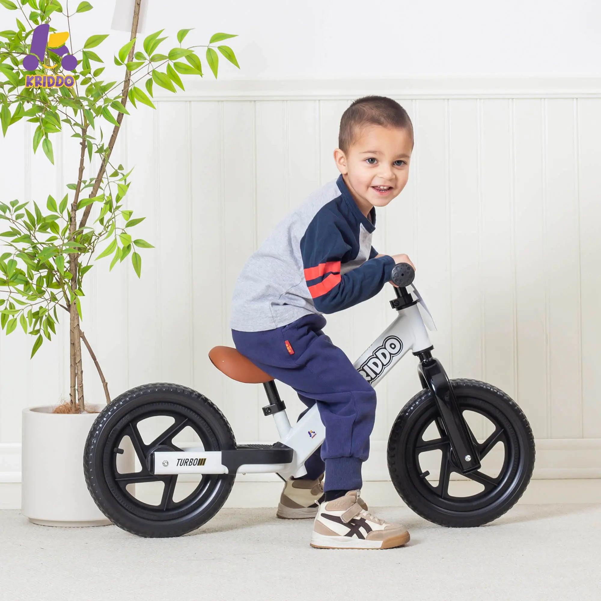KRIDDO Toddler Beginner Bike for 2 to 5 Years Old with DIY Colorful Stickers White