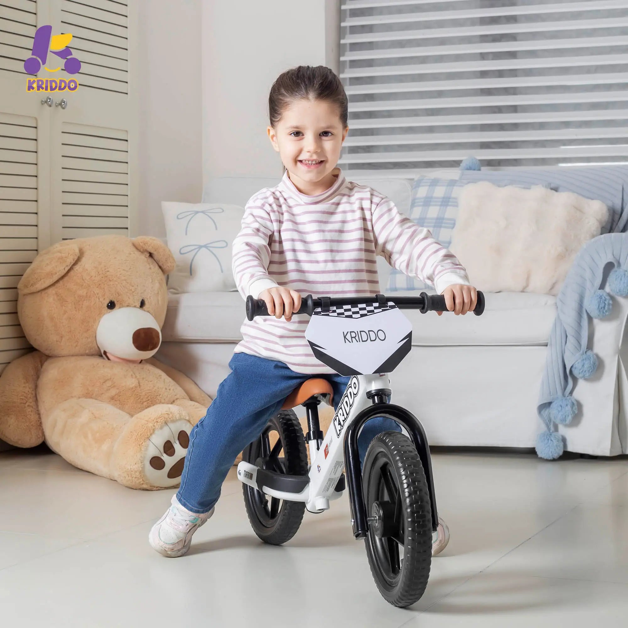 KRIDDO Toddler Beginner Bike for 2 to 5 Years Old with DIY Colorful Stickers White