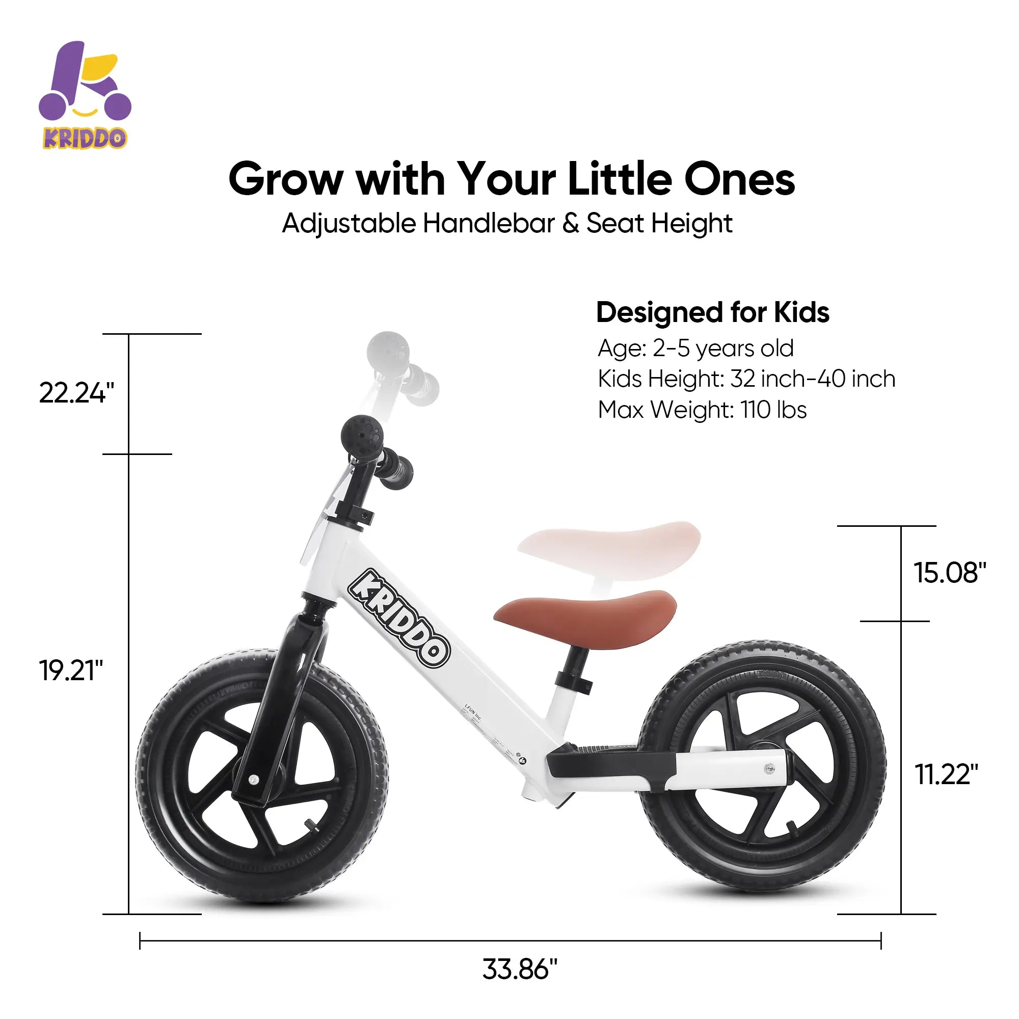 KRIDDO Toddler Beginner Bike for 2 to 5 Years Old with DIY Colorful Stickers White