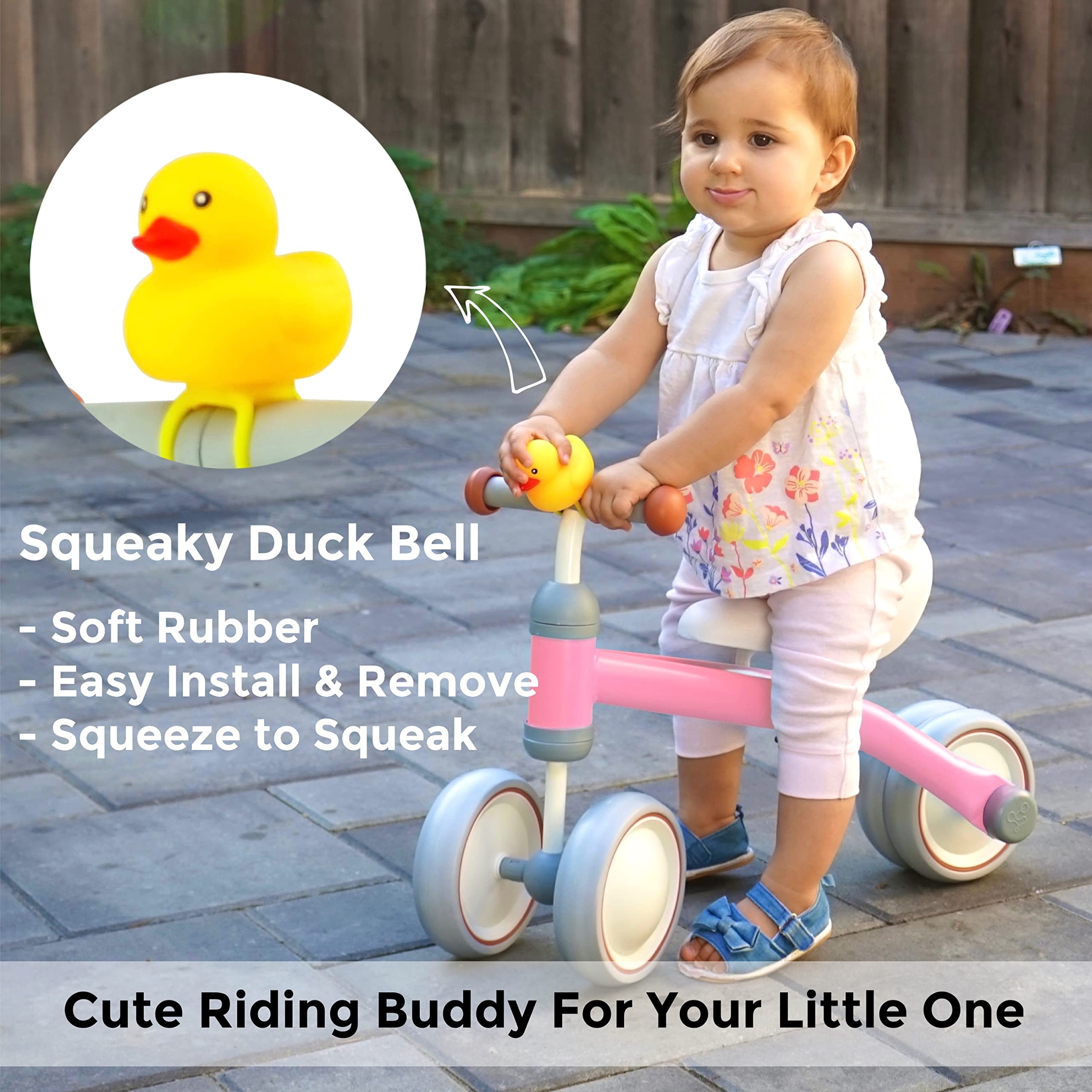 KRIDDO Baby Balance Bike for 1-2 Year Old Boy and Girl Gifts, Toddler Bike with Duck Bell for One Year Old First Birthday Gifts Baby Toys 12 Months to 3 Year Old, Pink