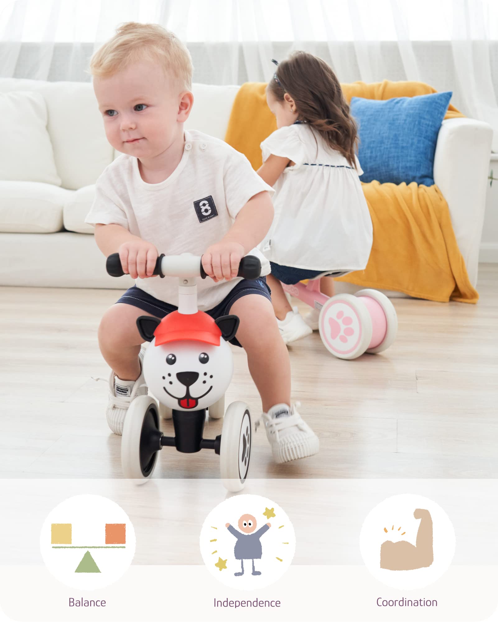 KRIDDO Baby Balance Bike for 1-2 Year Old Boy and Girl, Toddler Mini Bike for One Year Old First Birthday Gifts Baby Toys 12 Months to 2 Year Old Ride-on Toys Gifts Indoor Outdoor Balance Bike, Puppy