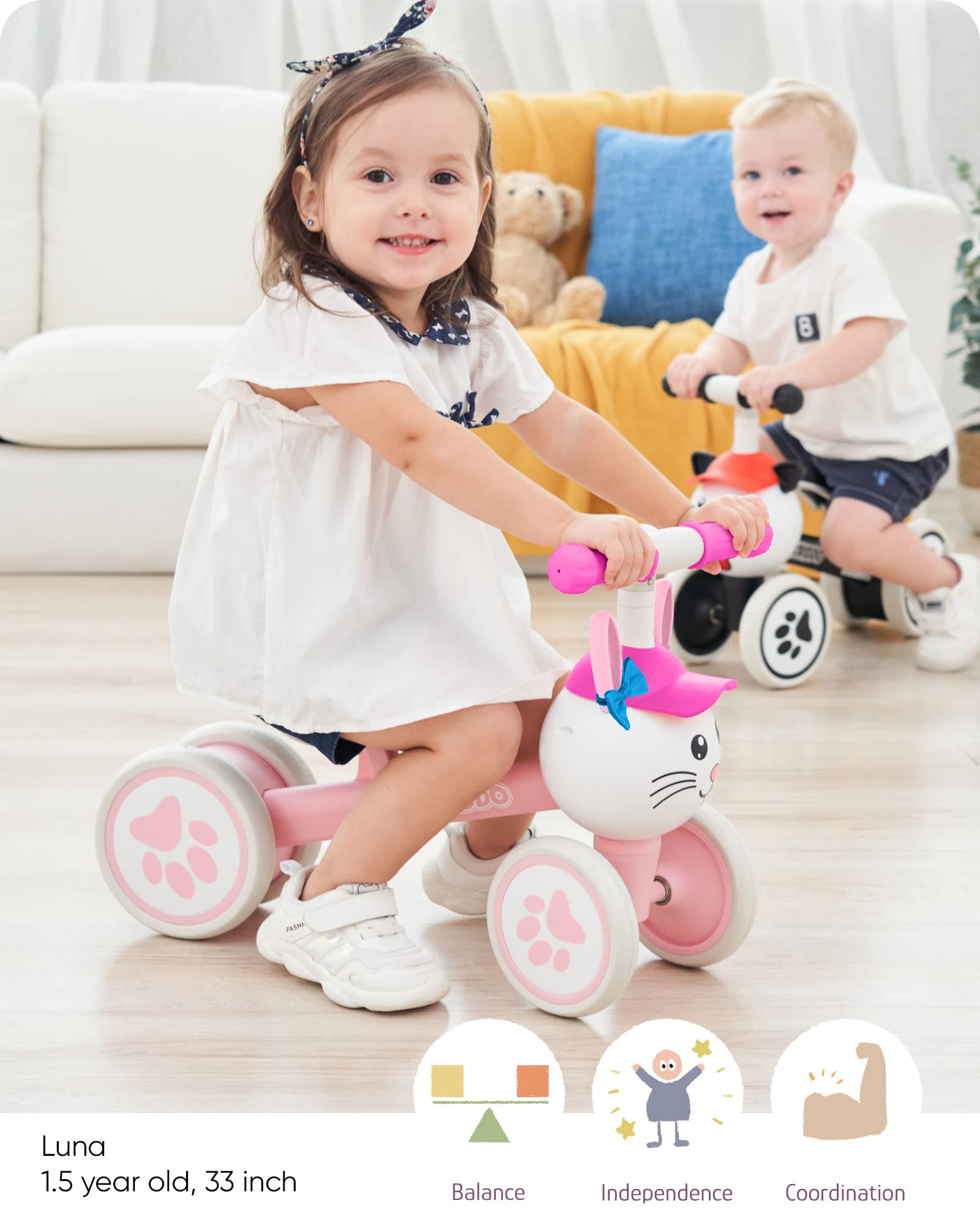 KRIDDO Baby Balance Bike for 1-2 Year Old Boy and Girl, Toddler Mini B