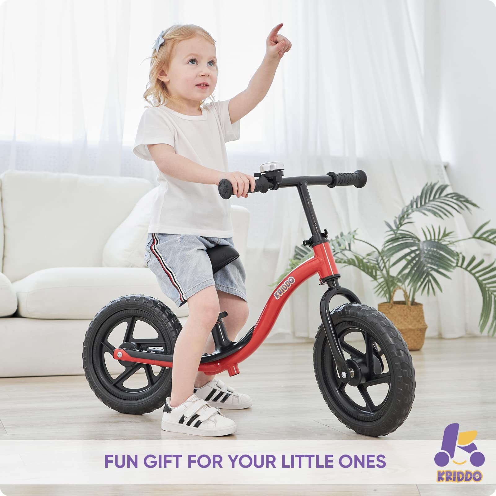 KRIDDO Toddler Balance Bike 2 Year Old, Age 18 Months to 5 Years Old, Early Learning Interactive Push Bicycle with Steady Balancing and Footrest, Gift for 2-5 Boys Girls, Red