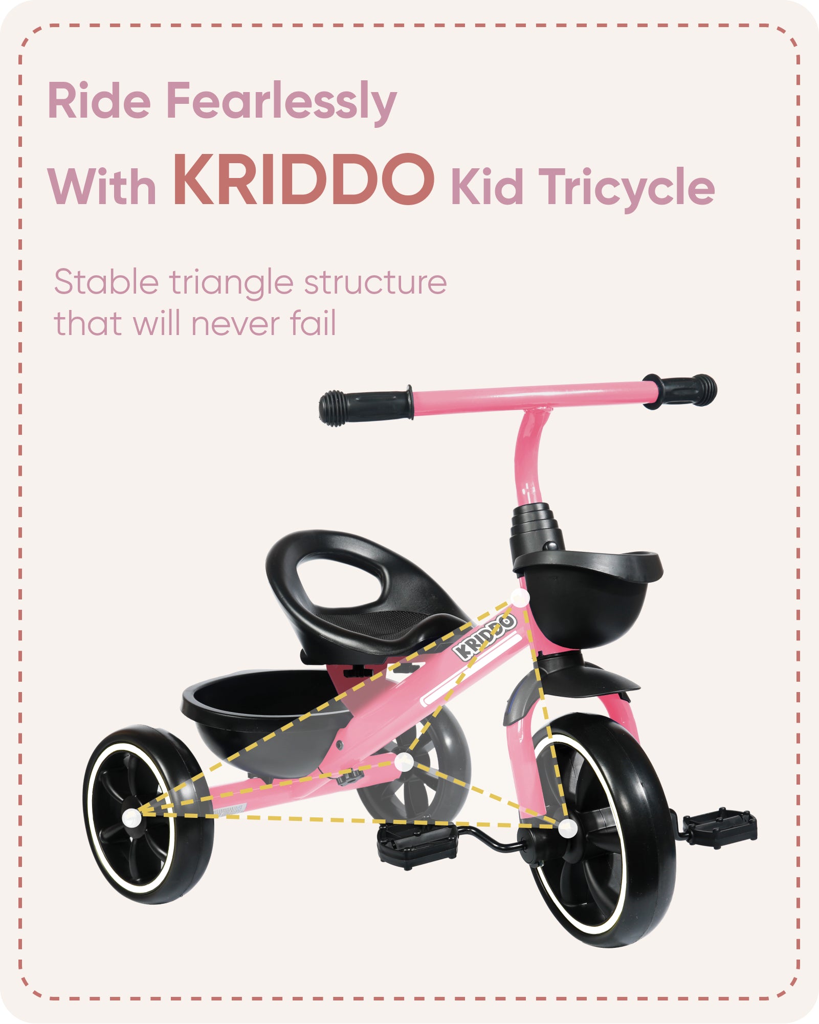 KRIDDO Kids Tricycle for 2 to 5 Years Old Pink