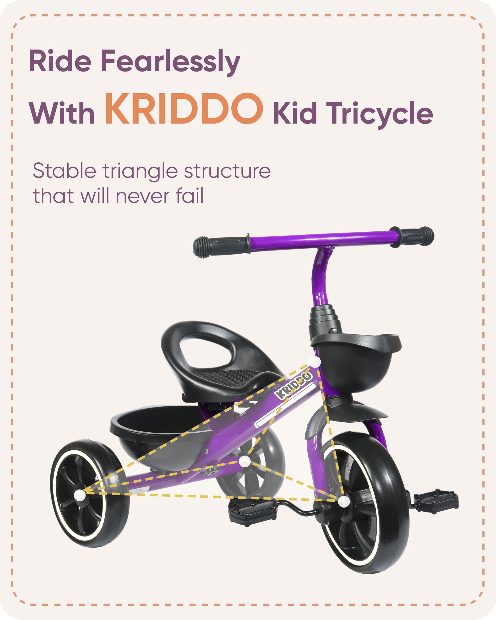 KRIDDO Kids Tricycles for 2- 5 Years, Gift Toddler Tricycles for 2-5 Year Olds, Easy Assembly, Purple