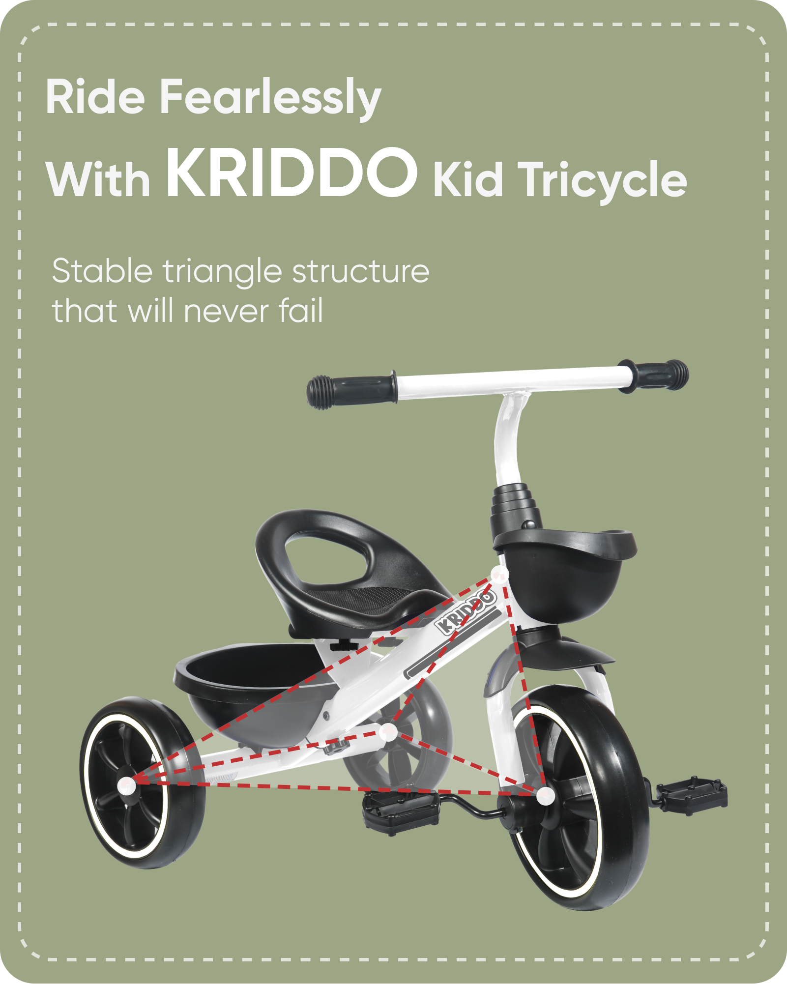 KRIDDO Kids Tricycles for 2-5 Years, Gift Toddler Tricycles for 2-5 Year Olds, Easy Assembly, White