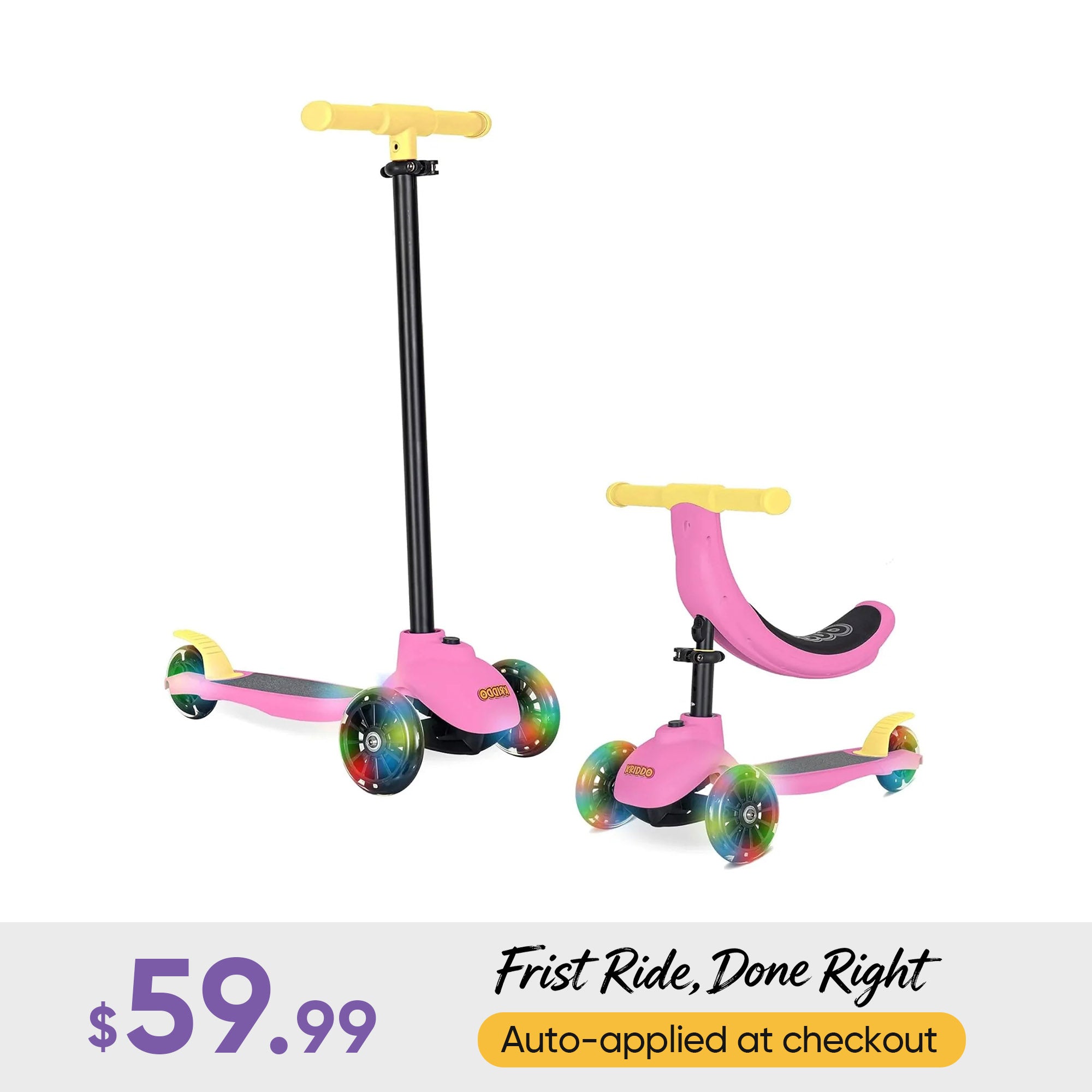 KRIDDO kids 5 in 1 scooter pink