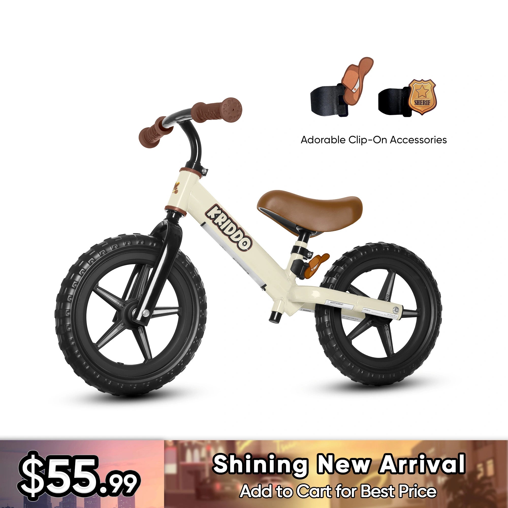 KRIDDO Toddler Light Up Balance Bike With Cute Accessories For 2-5 Years Old White