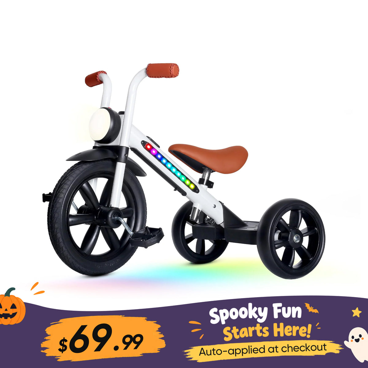 KRIDDO Kids Motorbike Style Light Up Tricycle with Front Light for 2 to 5 Years Old