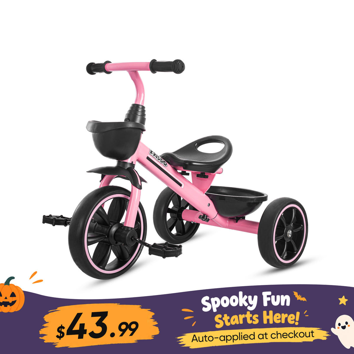 KRIDDO Kids Tricycle Easy-Assembly for 2 to 5 Years Old Pink